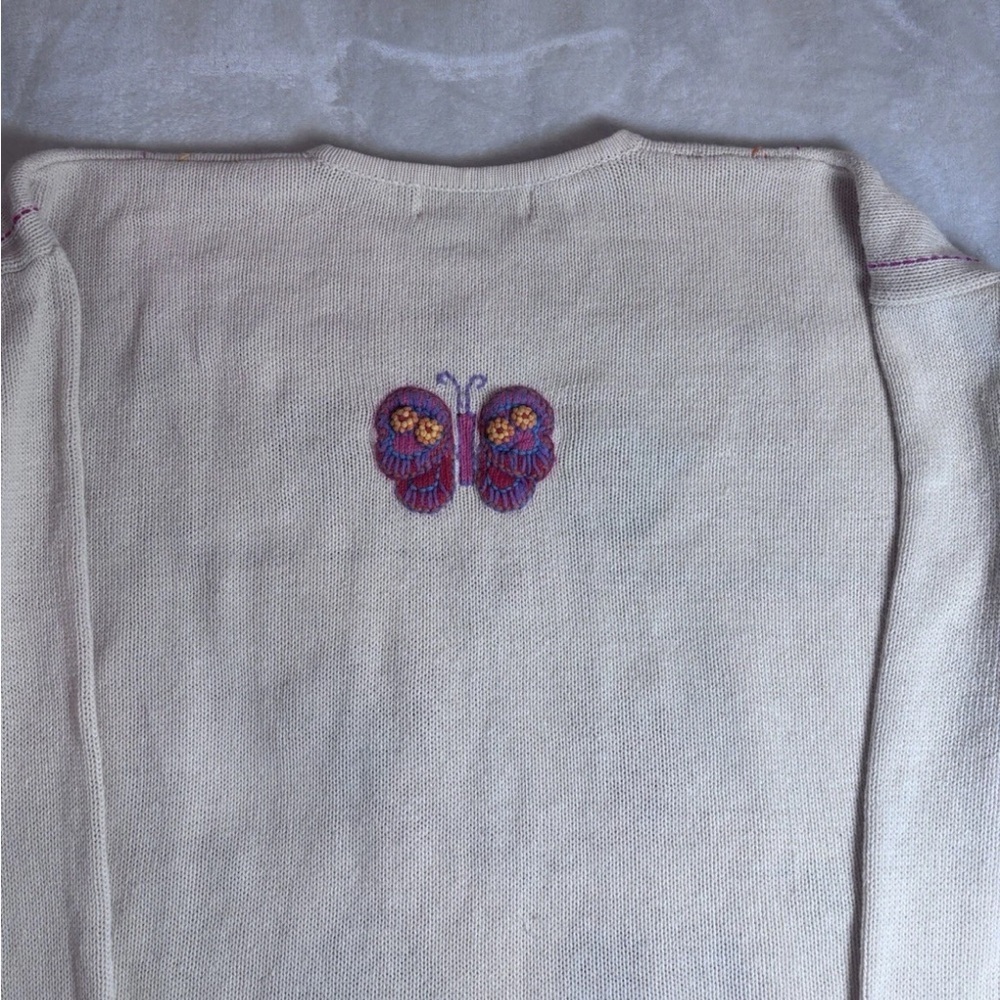 1990’s Women’s Embroidered Floral Cardigan - Cream - Picture 8 of 8